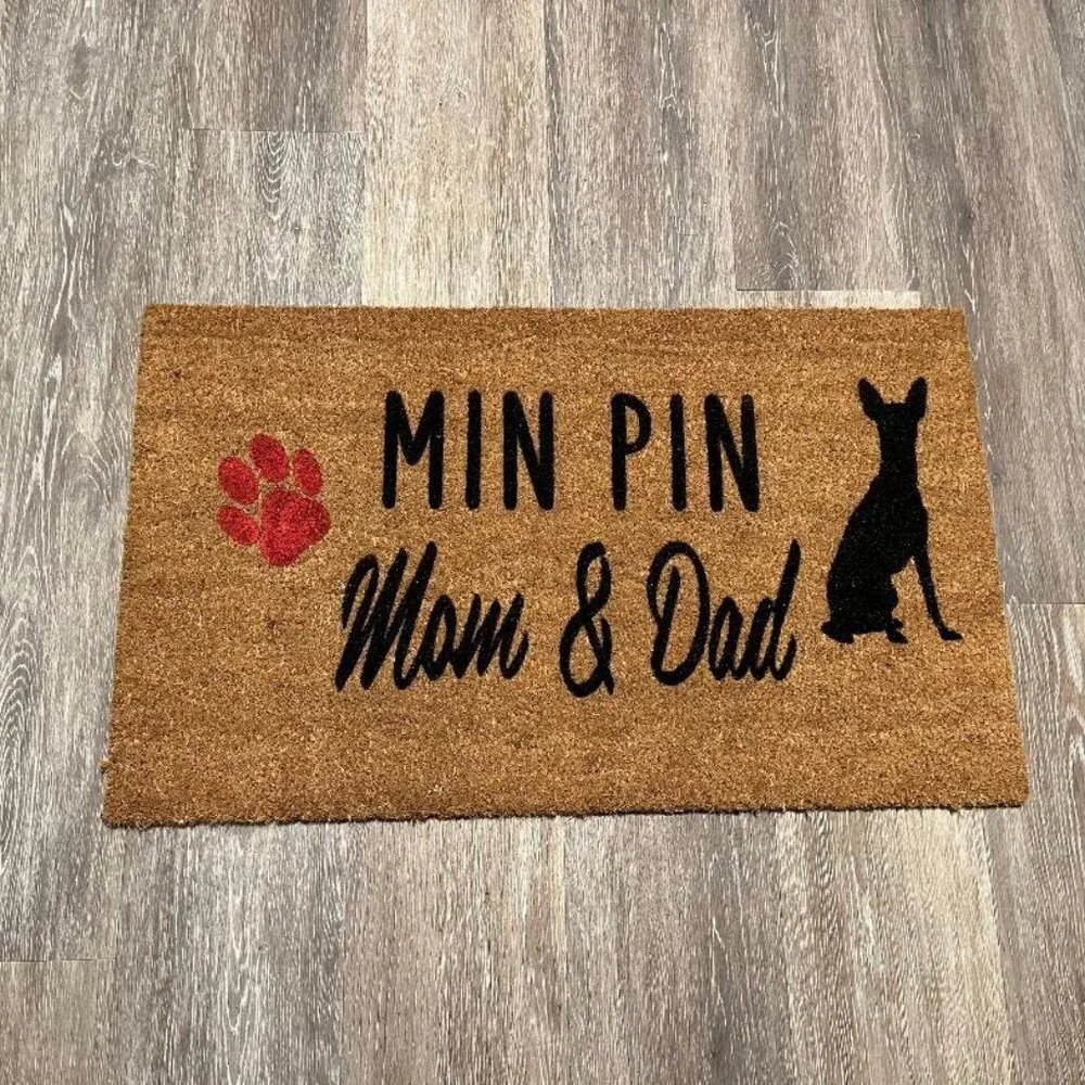 Min Pin Mom & Dad decorative coir doormat